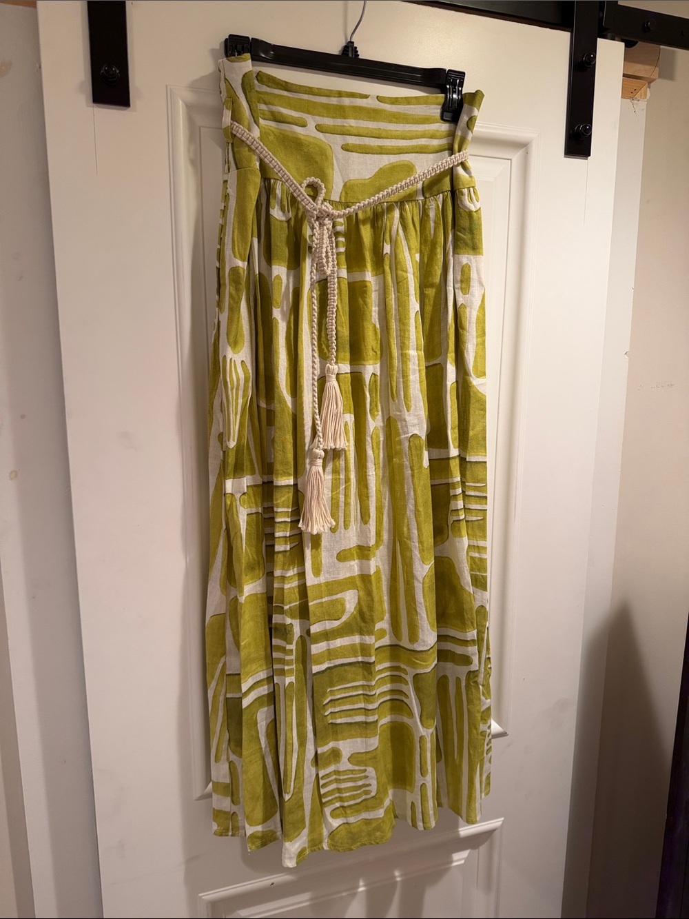 Christian Siriano Chartreuse & Cream Abstract Print Maxi Skirt